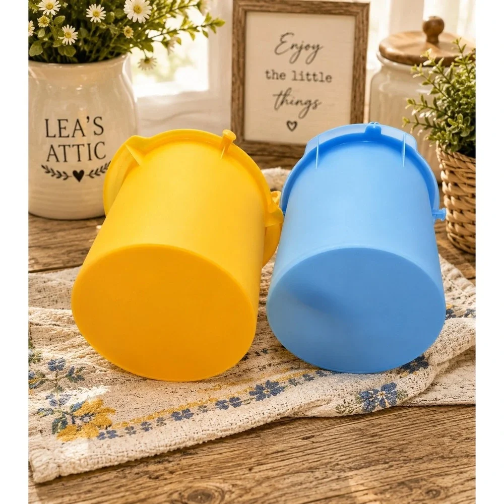 Vtg Tupperware Jumbo Containers 2 Harvest Yellow Blue Lids 5L Cottagecore